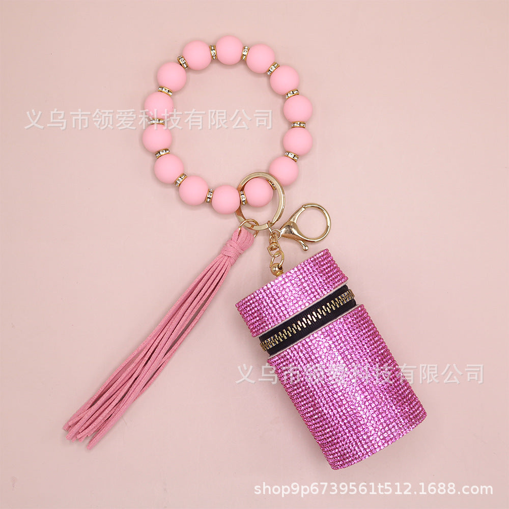 Wholesale New Lipstick Bag Silicone Wrist Bracelet Diamond Ring Beaded Pendant Keychain