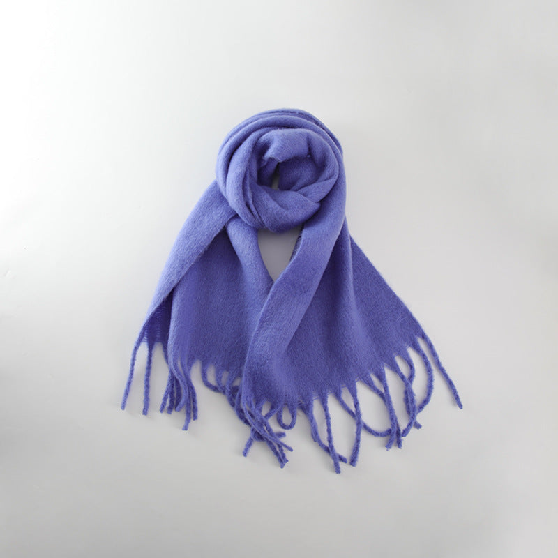 Wholesale Solid Tassel Thickened Warm Polyester Scarf