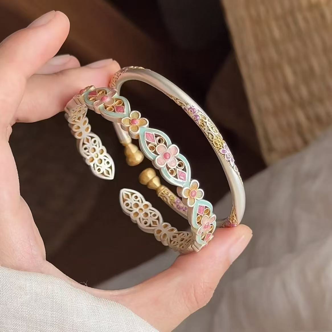 Wholesale Pink Drip Glaze Flower Bracelet Sweet Layered Bracelet