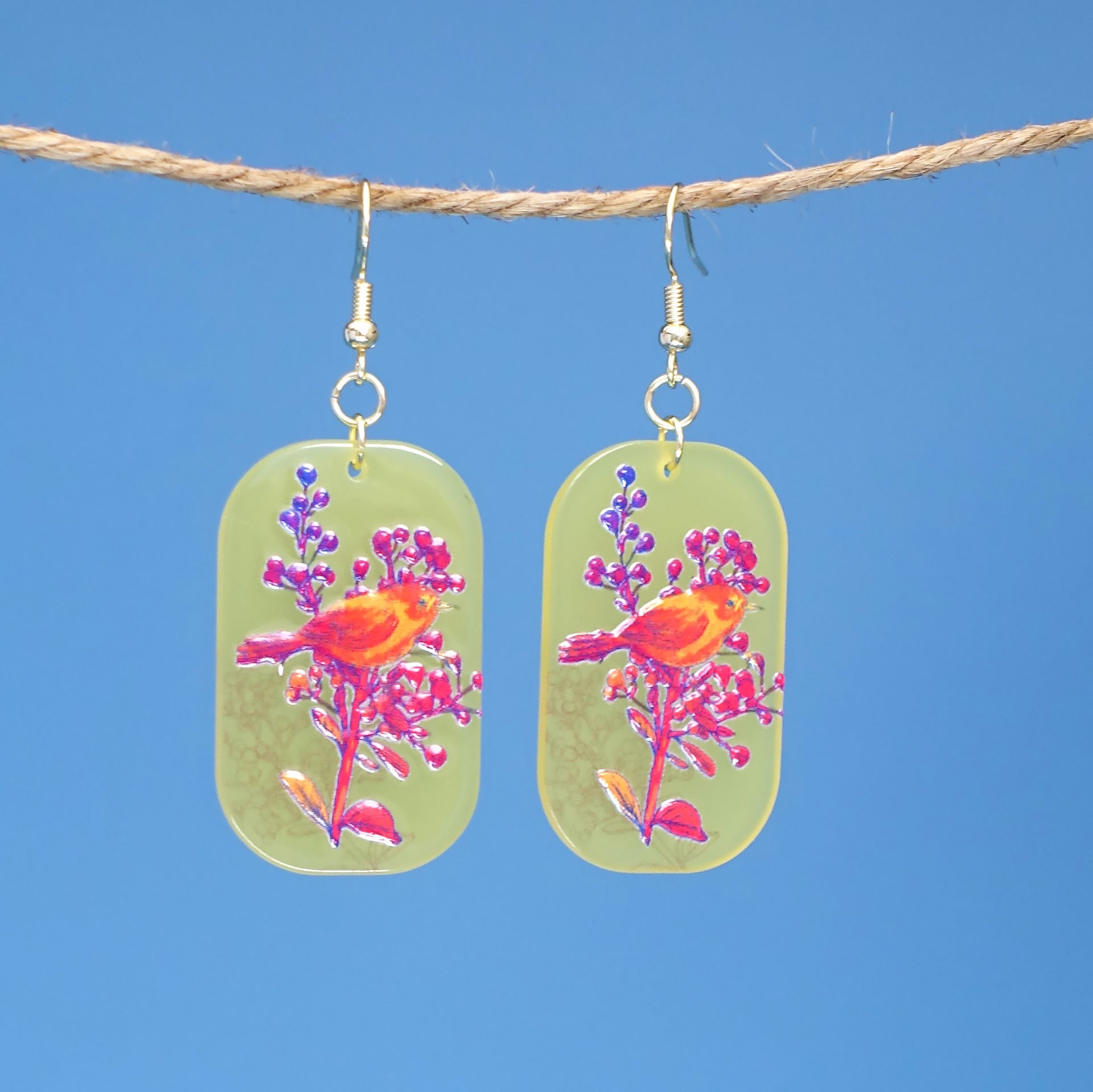 Wholesale Artistic painted relief flower and bird earrings