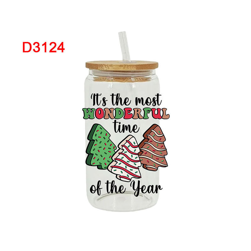 Wholesale Colorful Christmas Tree 16oz Cup UV DTF Wraps