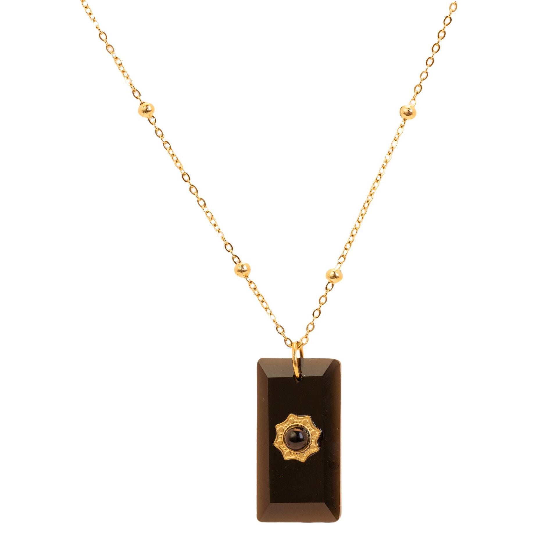 Wholesale retro square natural stone pendant titanium steel necklace