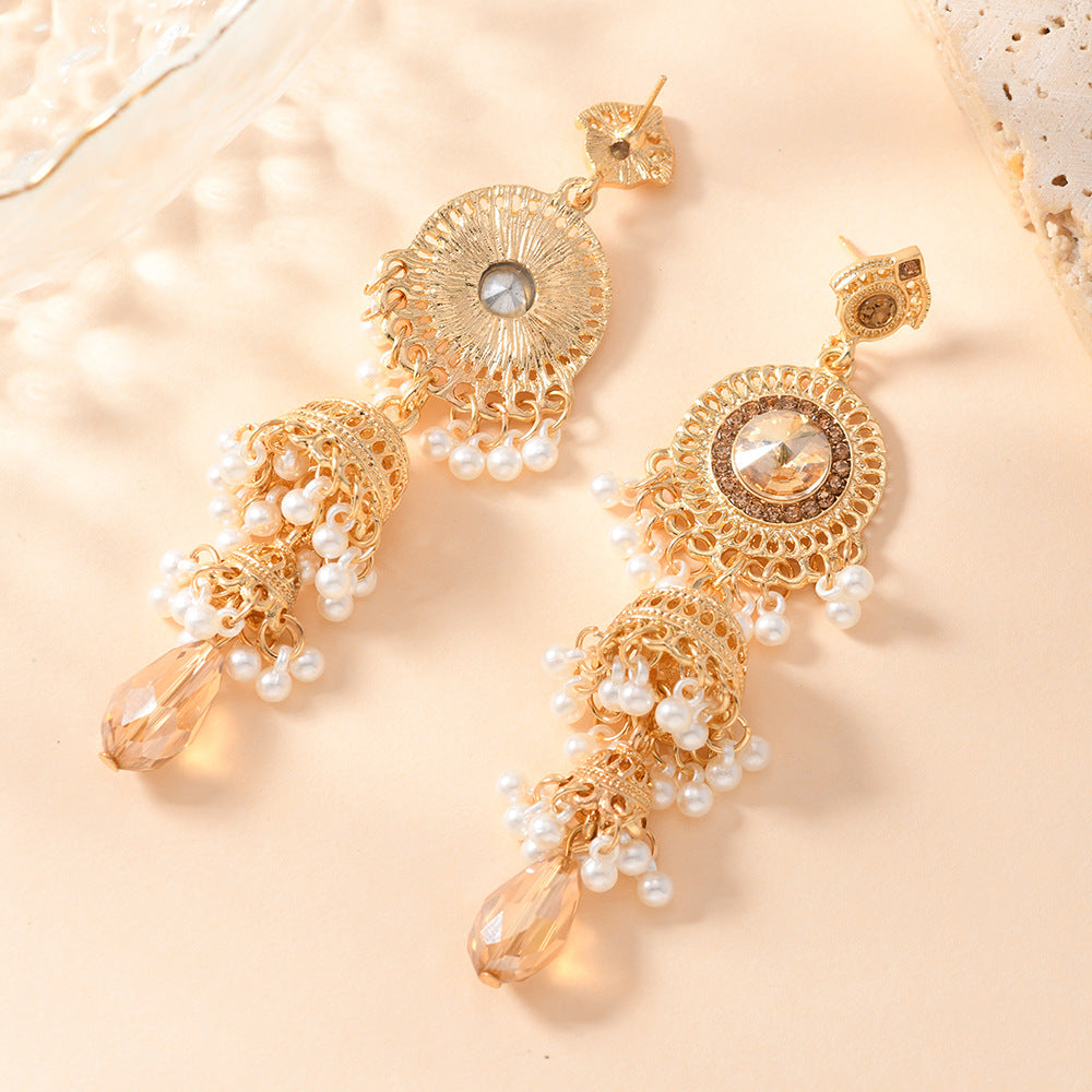 Wholesale Diamond Vintage Long Gem Tassel Bell Earrings