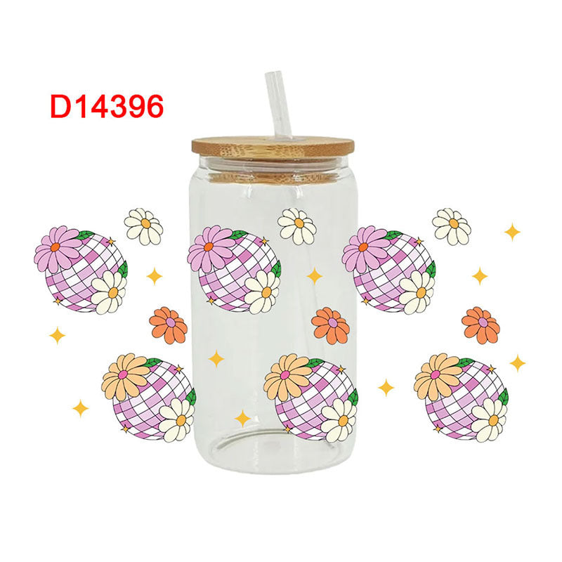 Wholesale Pink Flower Butterfly   16oz Cup UV DTF Wraps