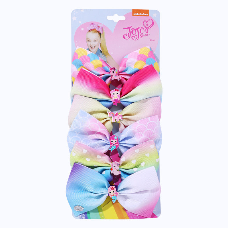 Wholesale 5-inch  bow hairpin set 6-color one-card children' s hairpin headdress
