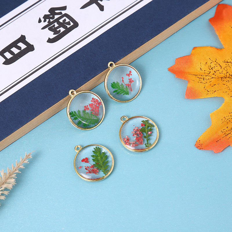 Wholesale Alloy 10pcs/pack Round Natural Glue Drop Dried Flower Pendant Accessories Handmade DIY Jewelry Earrings Necklace Bracelet Small Hanging Material