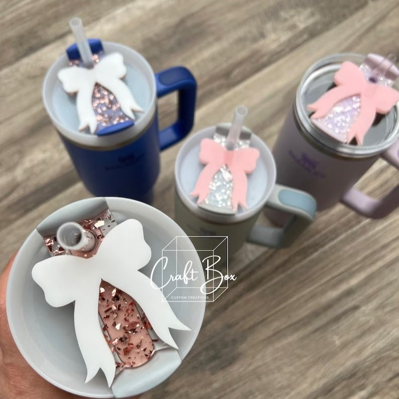 Wholesale 10pcs Bow Gold Powder Transparent Staney Tumbler Tag 40 OZ Ice Daba Cup 2nd Generation Cup Lid Tag