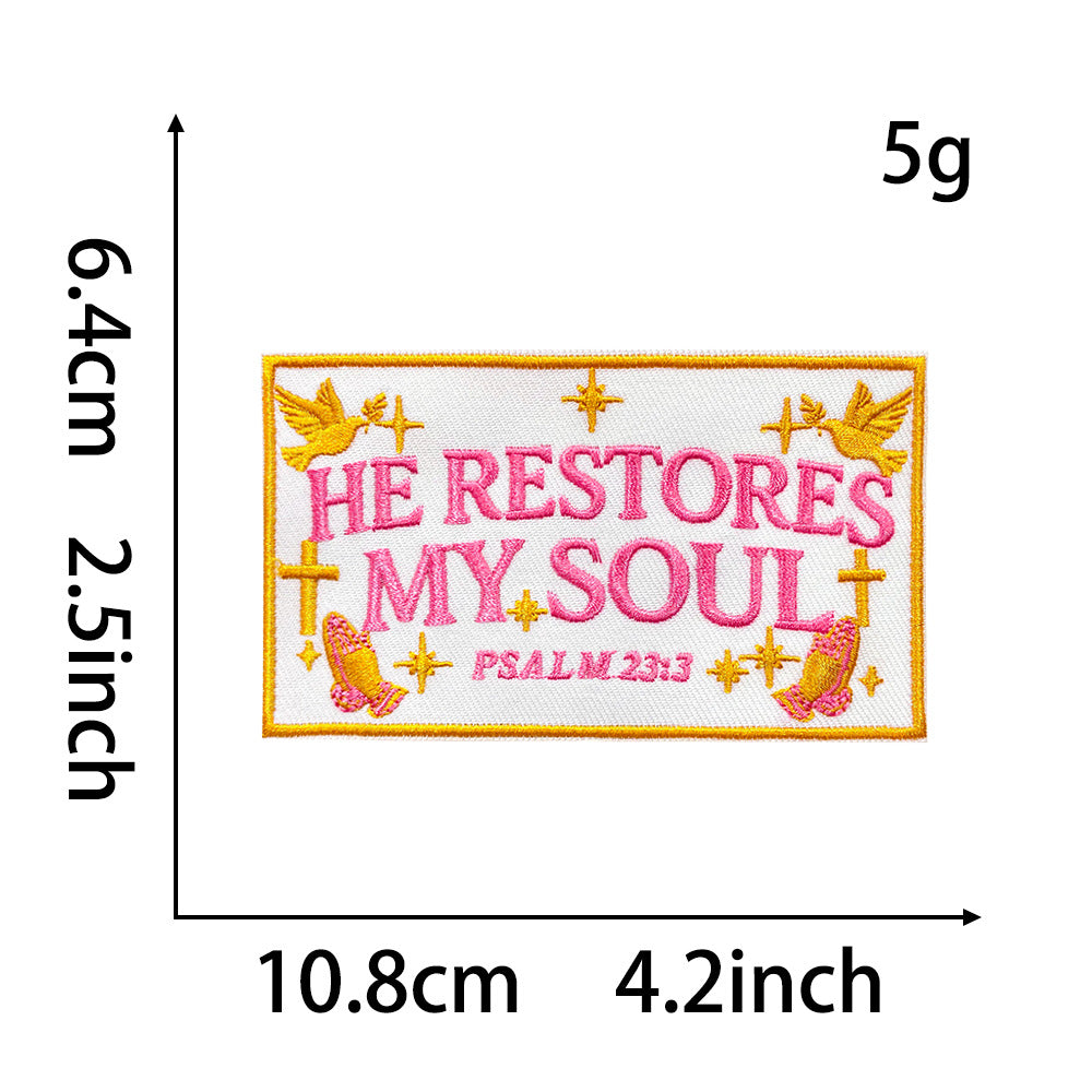 Wholesale Chic Retro Embroidered Iron On Patch Funny Text Rectangle Applique For Coats Decorative