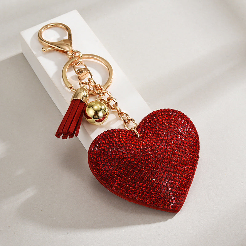Wholesale Heart-shaped Rhinestone Leather Keychain