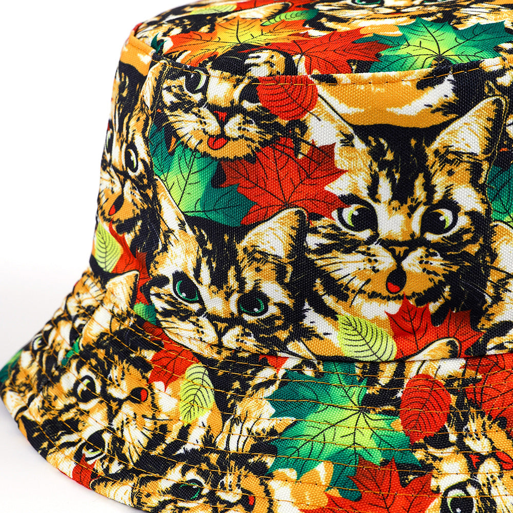 Wholesale Printed Cat Animal Polyester Bucket Hat