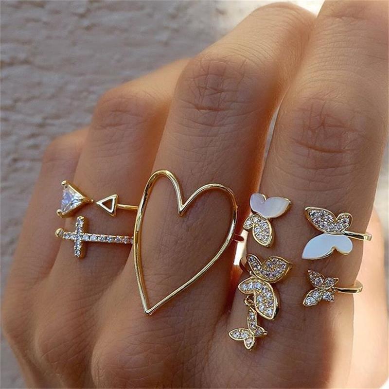 Wholesale Alloy Diamond Heart Pearl Ring Set of 10 Pieces