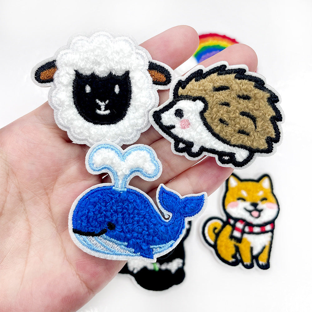Wholesale Cartoon Animal Rainbow Sun Whale Series Towel Embroidered Patches Self Adhesive DIY Accessory For Shoes Hats Fashion Gift