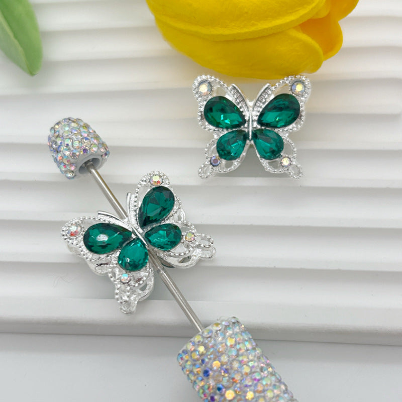 Wholesale 20pcs Heavy-duty alloy diamond double-sided crystal butterfly straight hole 3D Crystal Beads