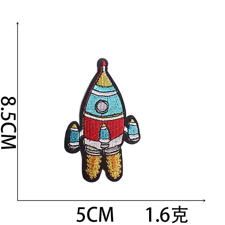 Wholesale Trendy Cartoon Rocket Embroidery Patches Polyester Sew On Space Badge For Clothing DIY Craft