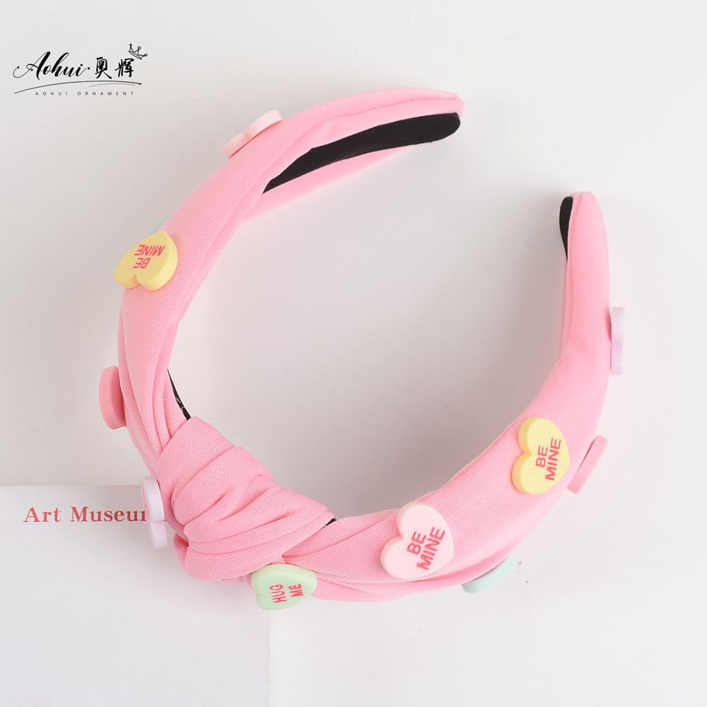 Wholesale red pink inlaid love Valentine's Day wide-brimmed knotted solid color hair accessories