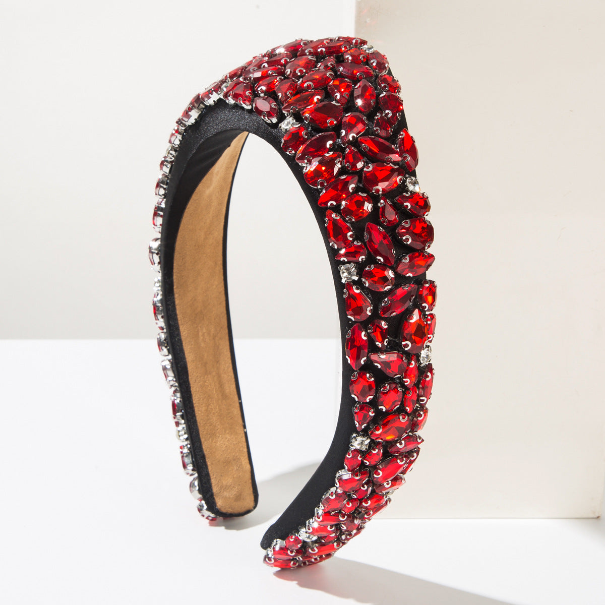 Wholesale Retro Baroque Glass Diamond Crown Wide Edge Headband