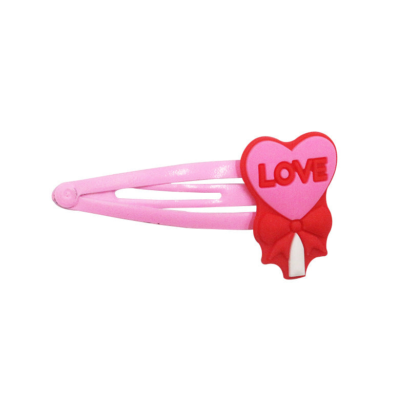 Wholesale Valentine's Day Children's Hairpin PVC Soft Glue Pink Hairpin
