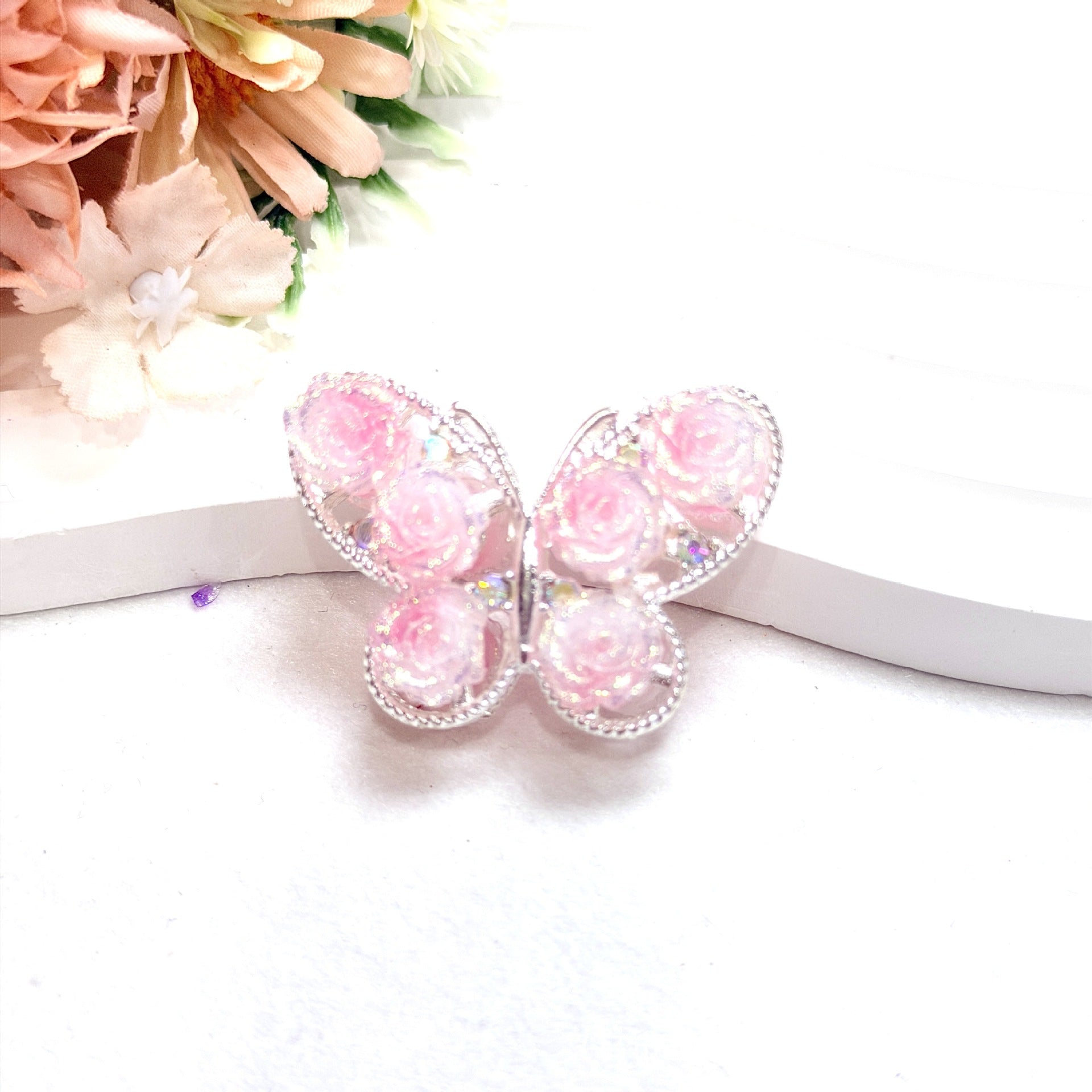 Wholesale 10pcs Colored alloy butterfly rose straight hole beads
