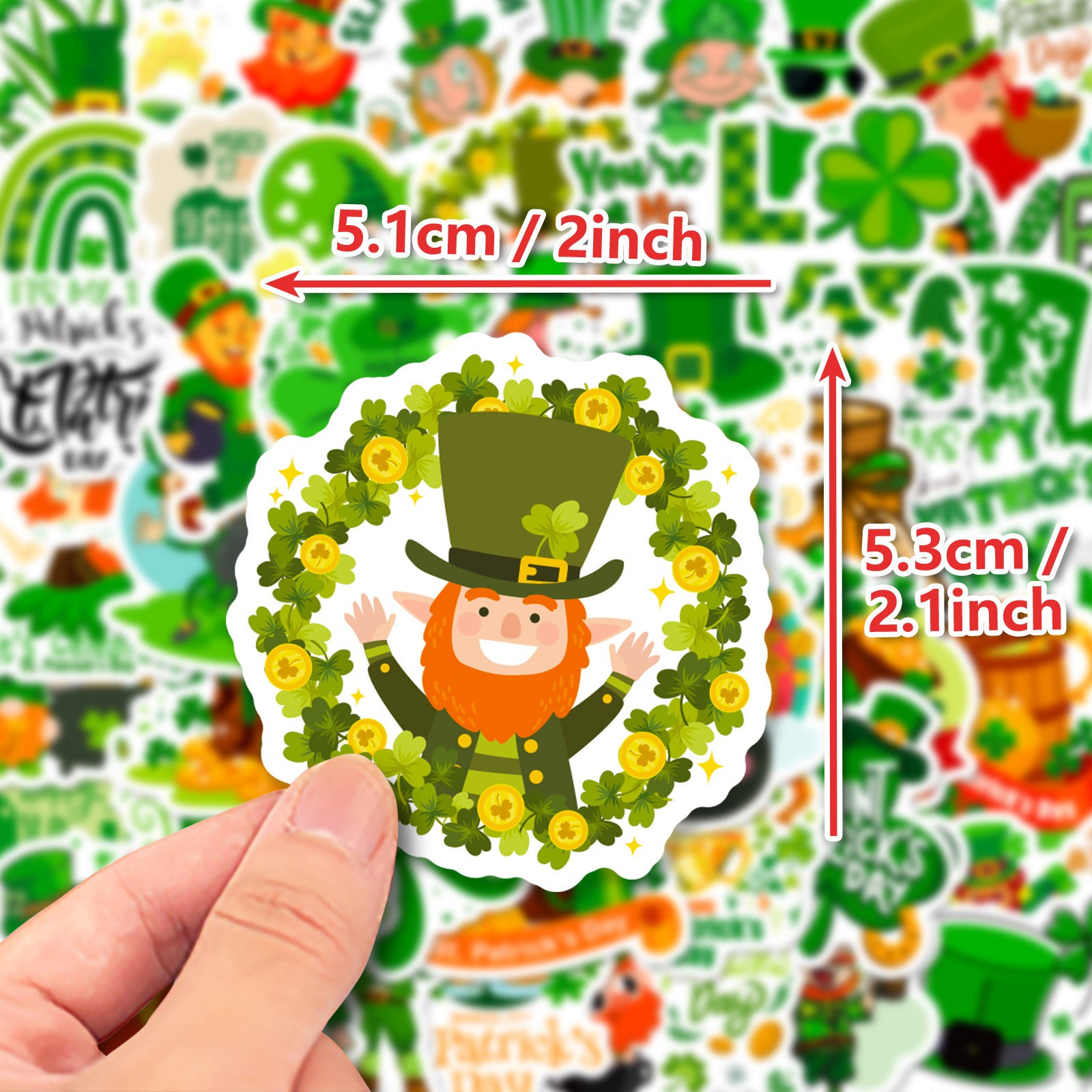 Wholesale 50pcs St. Patrick's Day  Green Clover Hat Series Waterproof Vinyl Stickers