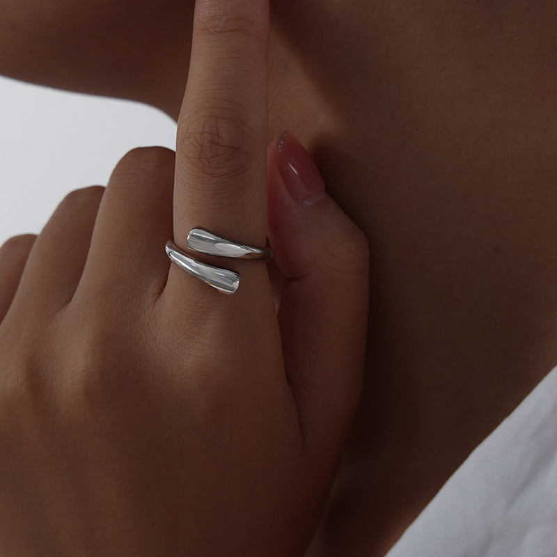 Wholesale French niche design plain circle geometric face ring stainless steel ring