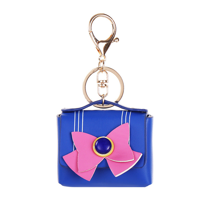 Wholesale Agate bow leather car key pendant earphone bag coin purse keychain