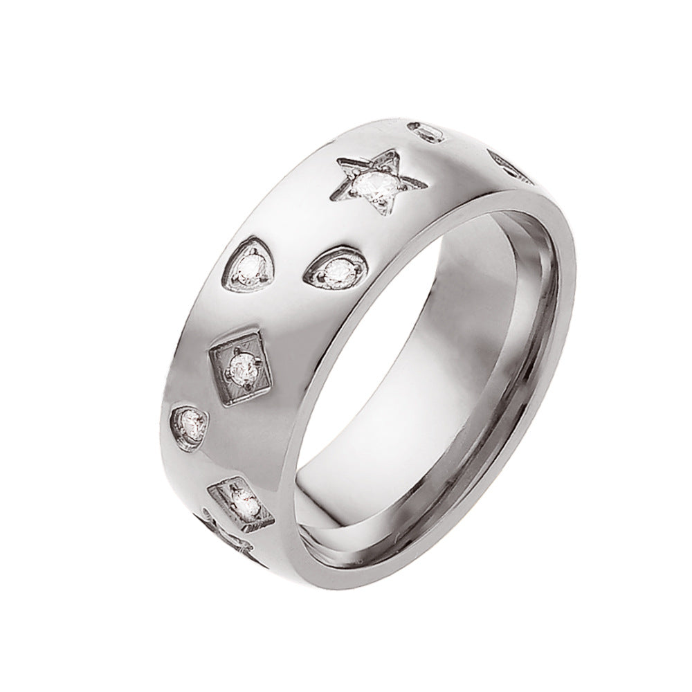 Wholesale 18k Gold Plated Zircon Inlaid Titanium Steel Star Ring