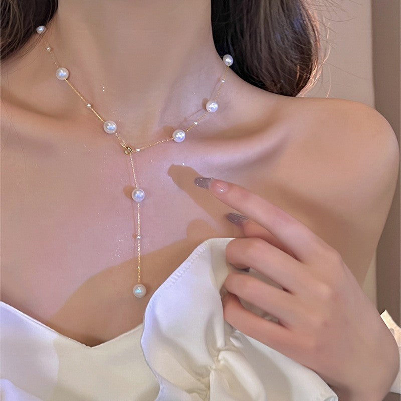Wholesale Spring and Summer Fresh Light Blue Niche Beaded Necklace