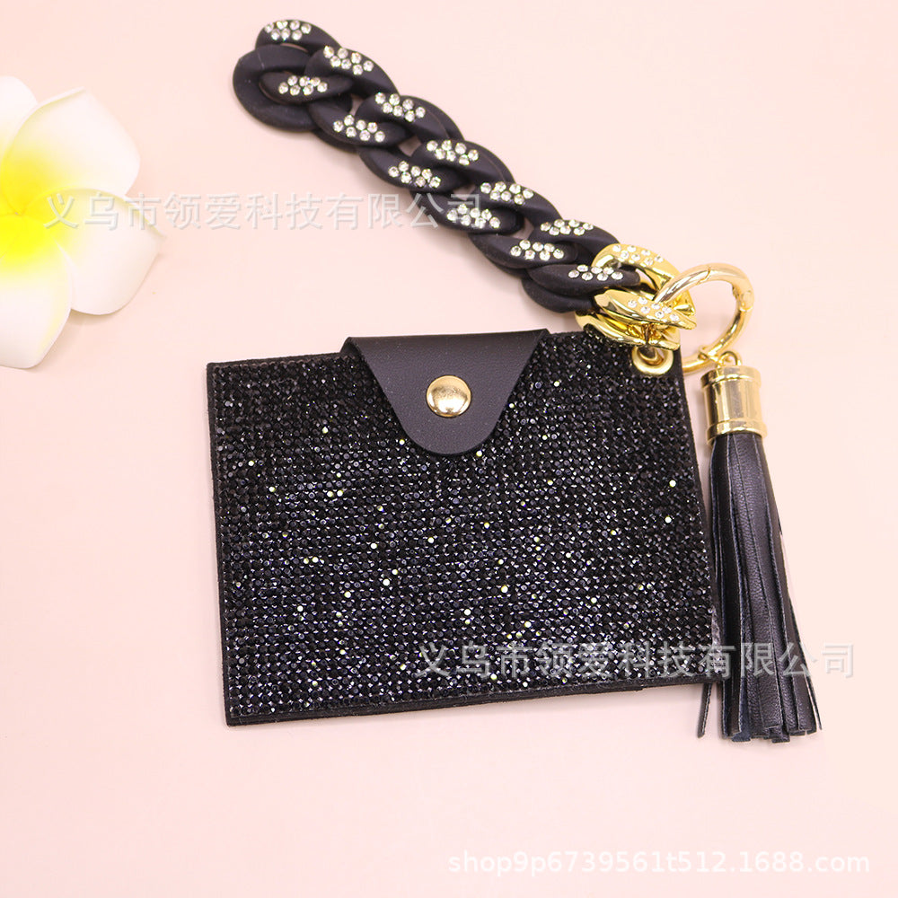 Wholesale Diamond Card Holder Acrylic Bracelet Key Ring Coin Purse ID Bag Key Chain