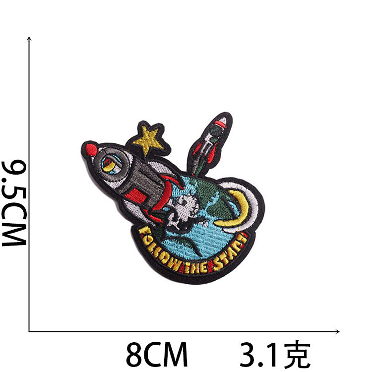 Wholesale Trendy Cartoon Rocket Embroidery Patches Polyester Sew On Space Badge For Clothing DIY Craft