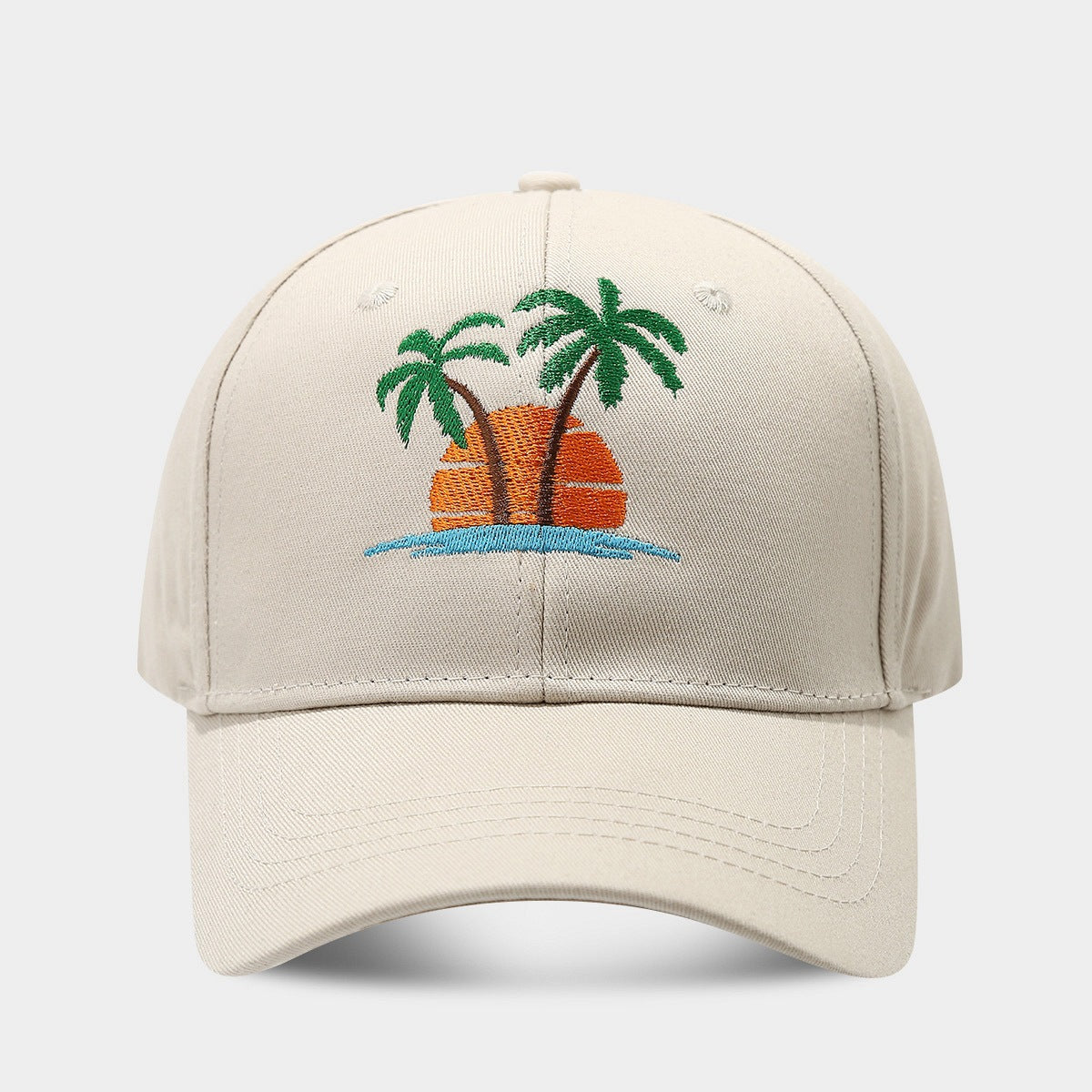 Seaside coconut tree embroidered hardtop sun hat