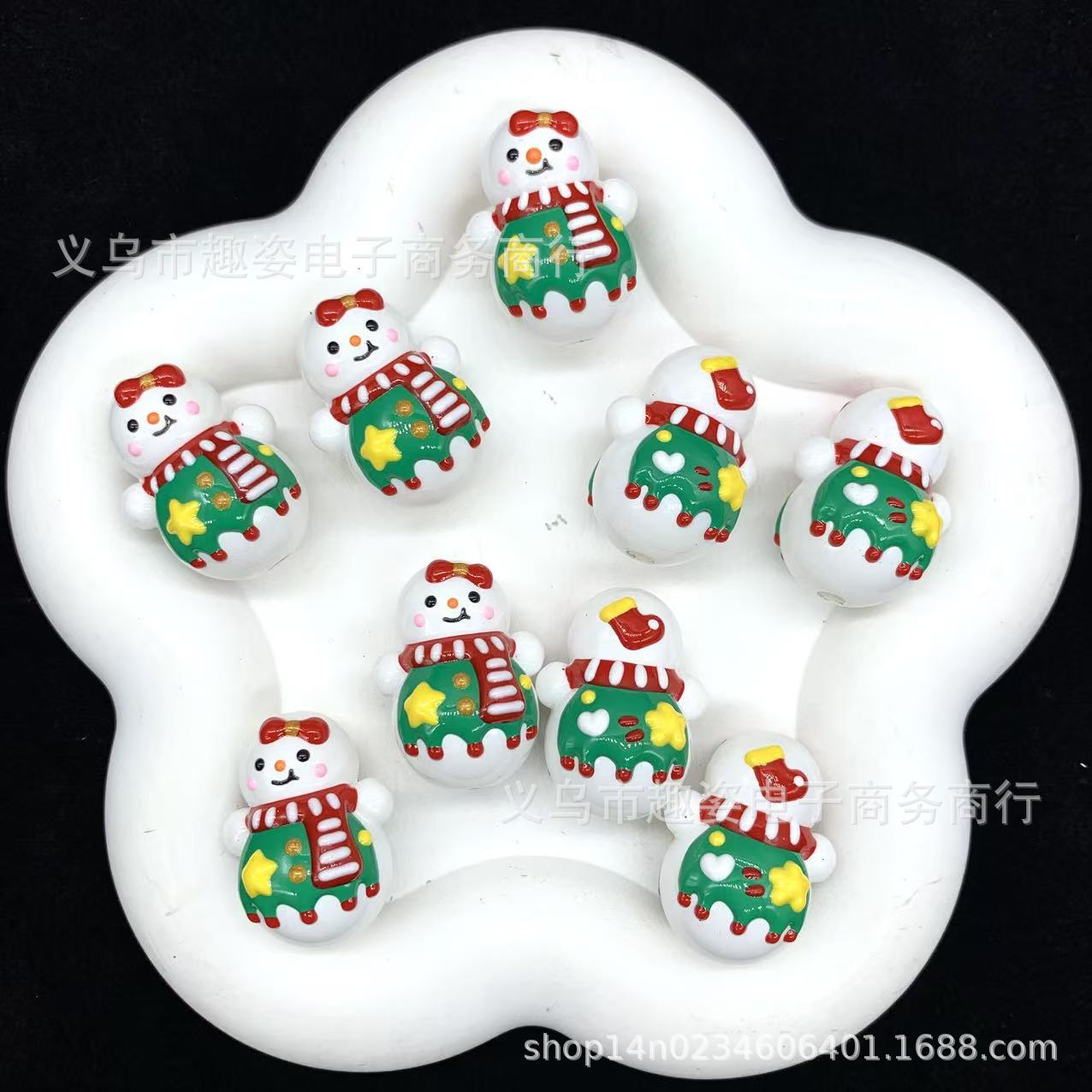 Wholesale 10pcs   Snowman New Year Christmas Hand-painted Beaded String Acrylic Beads