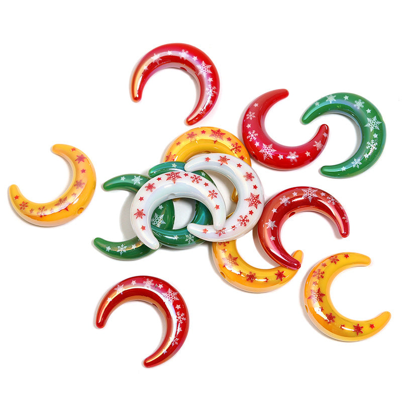 Wholesale  Random 50pcs/pack Christmas-themed snowflake-printed acrylic moon beaded bracelet