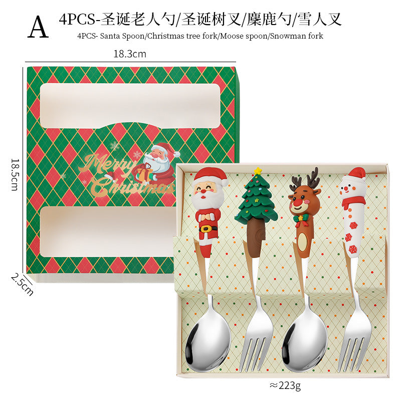 Wholesale Cartoon Christmas Dessert Fork and Spoon Cutlery Set