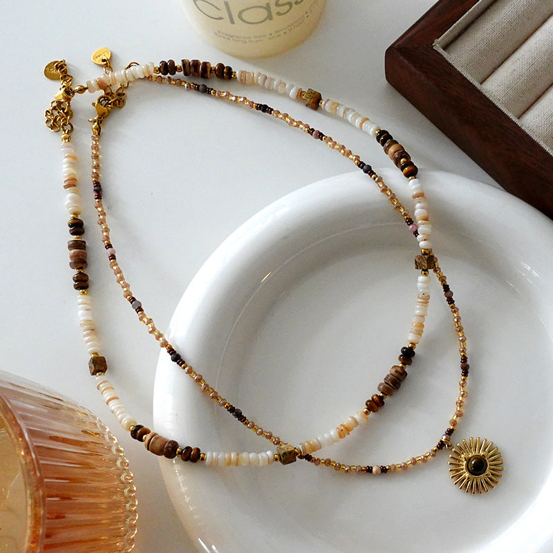 Wholesale Sunflower Natural Stone Alloy Necklaces