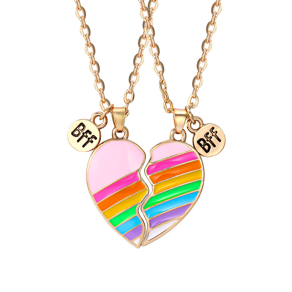 Wholesale Rainbow Burger Fries Heart Stitching Pendant Necklaces