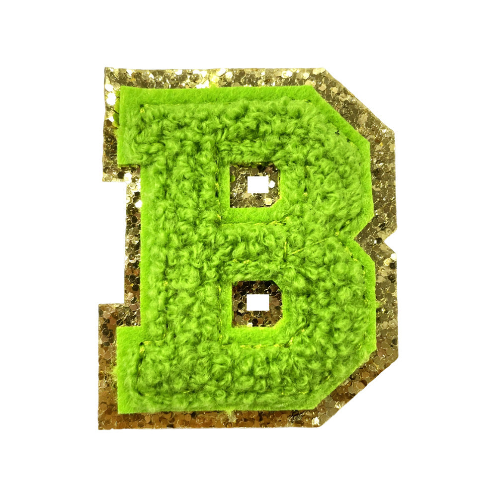 Wholesale Gold Glitter A Z Letter Patches Towel Embroidery Appliques Self Adhesive For Coats Stylish DIY Fashion Accessory