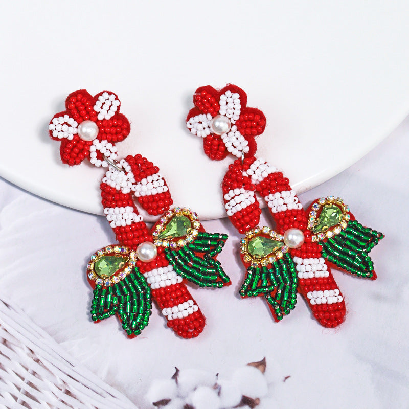 Wholesale Christmas Creative Cute Candy Cane Christmas Earrings