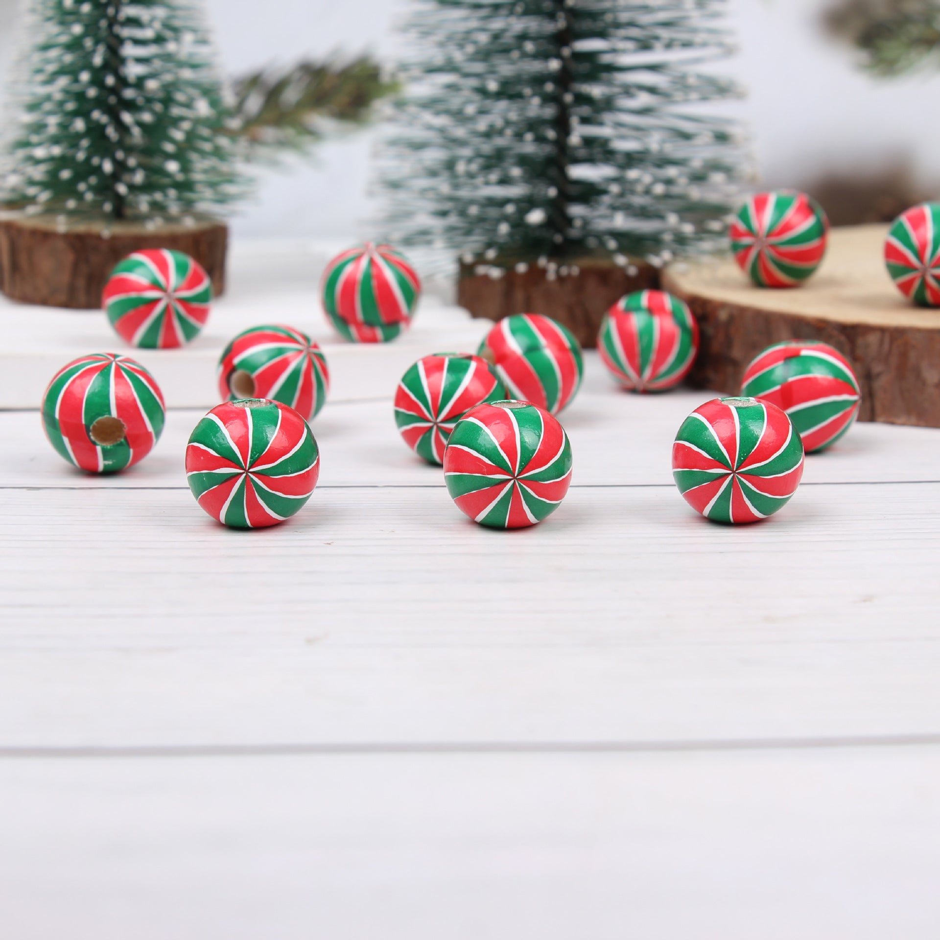 Wholesale 20pcs 16mm Christmas Candy Spiral DIY Colorful Festive Wooden Beads