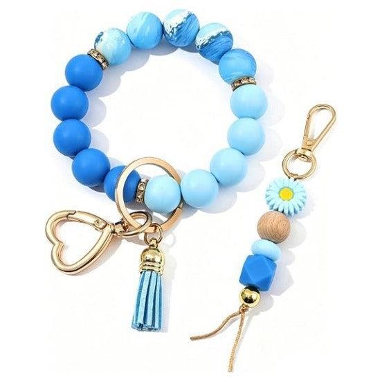 Wholesale 2 Pack Chic Silicone Bead Bracelet Keychain Set With Key Ring Handmade Fashion Accessory For Boutique Resale