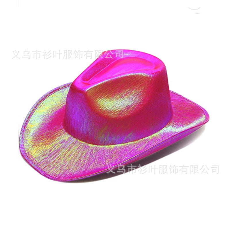Wholesale Halloween Party Pink Fluorescent Colorful Denim Cowboy Hat Laser Combination Style Phantom Cowboy Hat Adult Costume Accessory