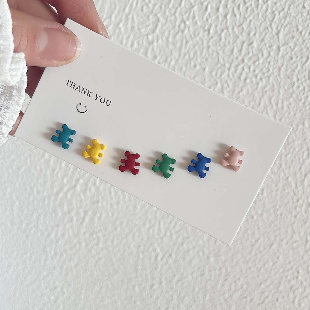 Wholesale s925 Silver Needle Color Bear Button Heart Three-piece Set Earrings