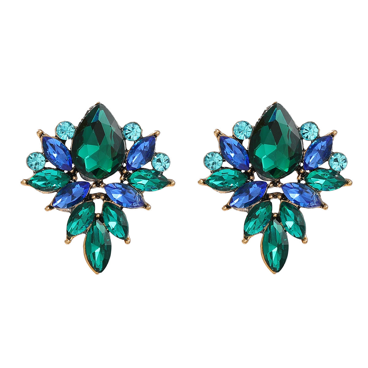 Wholesale Colored Diamond Full Diamond Floral Bohemian Style Earrings