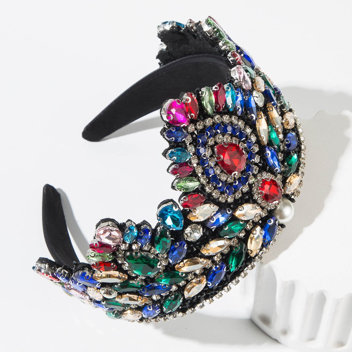 Wholesale Baroque retro colored glass super sparkling crown headband