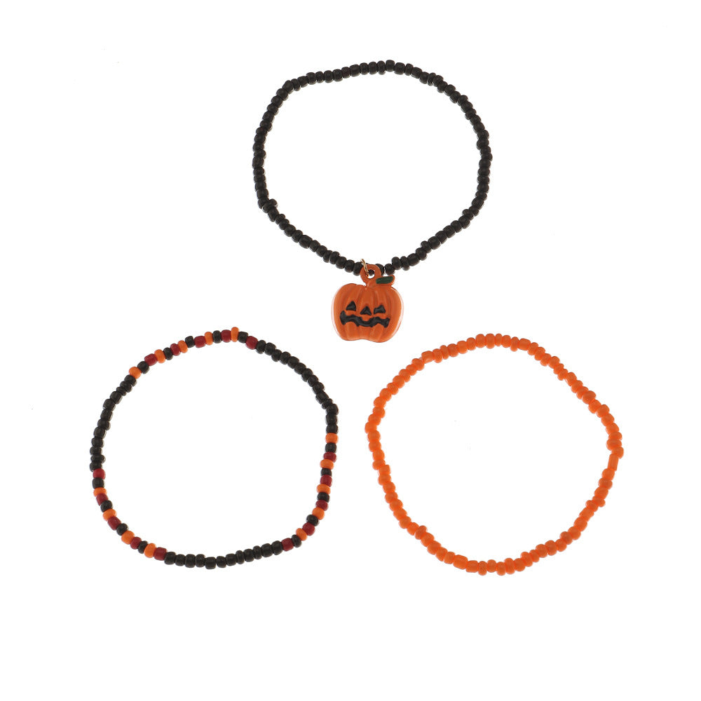 Wholesale Mixed Color Rice Bead Pumpkin Bat Alloy Bracelet