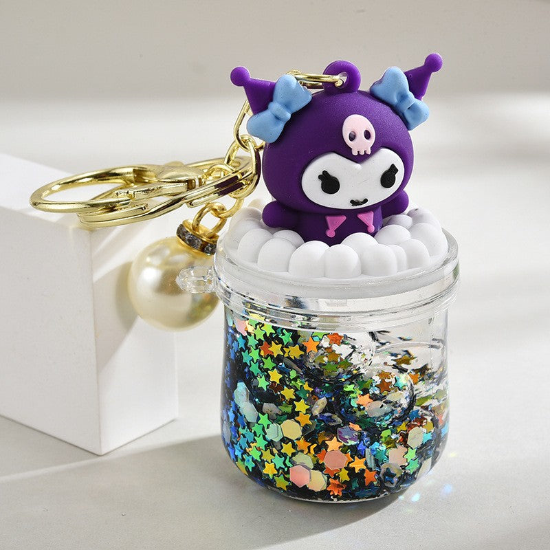 Wholesale Acrylic flowing sand bottle bag keychain