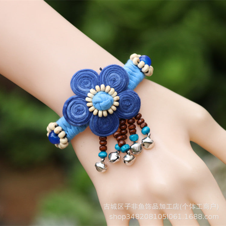 Wholesale Ethnic Style Tie-dye Hand-sewn Fabric Blue Dyed Blue Cloth Bracelet Jewelry