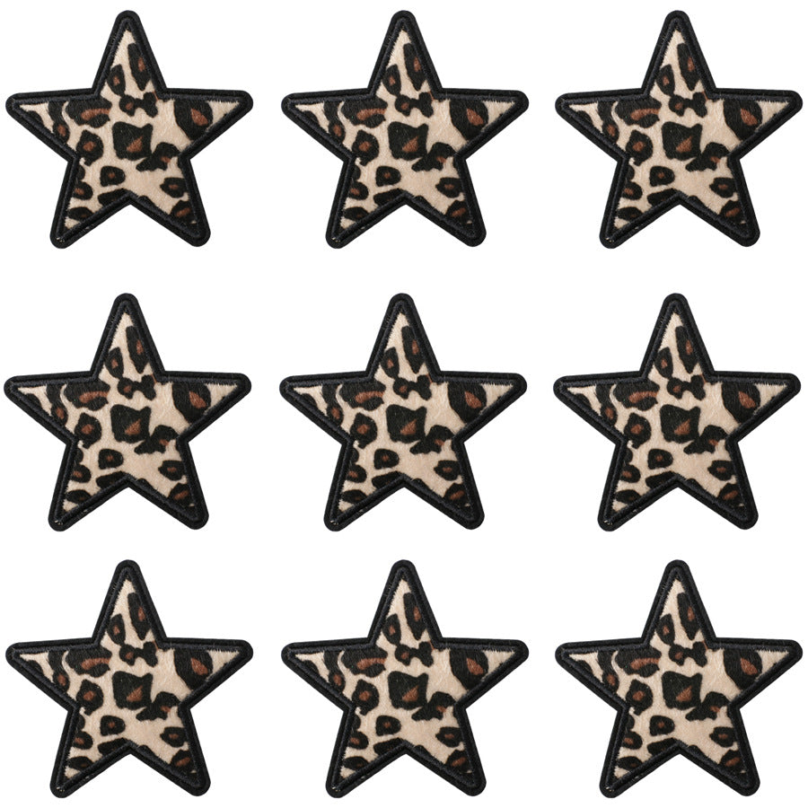 Wholesale Leopard Print Embroidered Patches Heart And Star Motif Applique For Clothing Bags Stylish DIY Decoration Gift