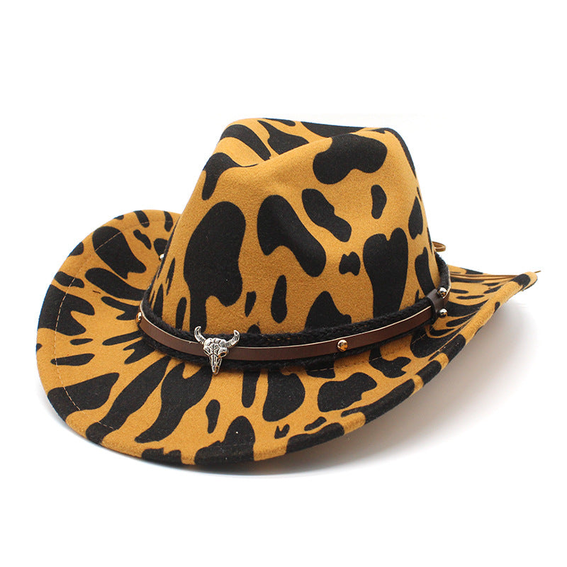 Wholesale Vintage Rolled Brim Woolen Cow Patterned Top Hats