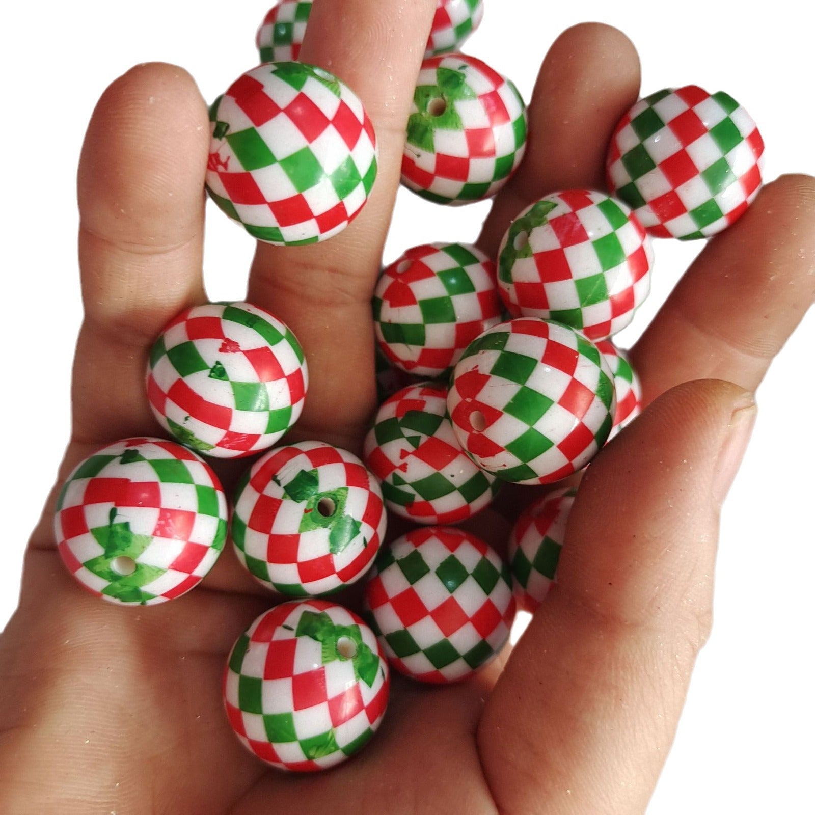 Wholesale 5pcs 20MM Acrylic Christmas Two Color Diamond Printed Beads