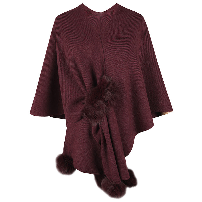 Wholesale Solid Color Fur Ball Cape Knitted Cardigan